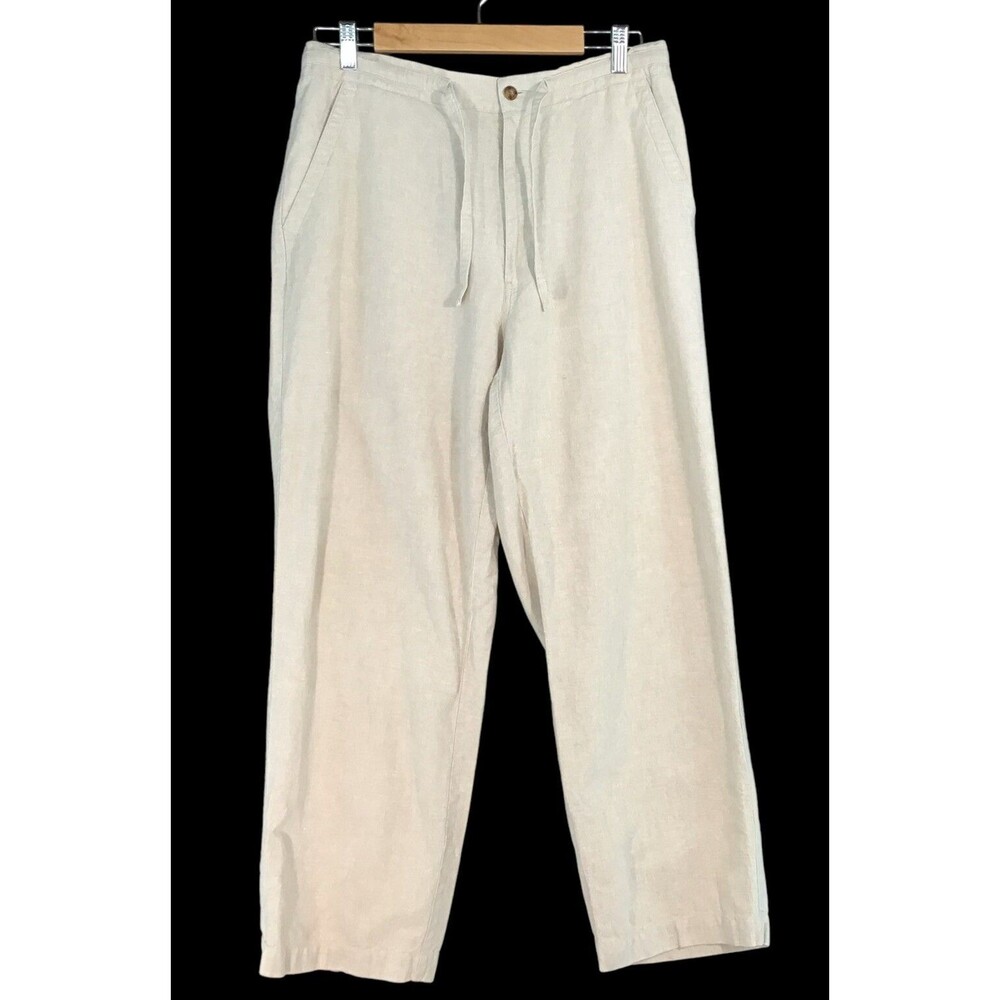 Havanera Co. Linen Blend Pants Women's Large 36-38 Natural Woven Loose Leg
